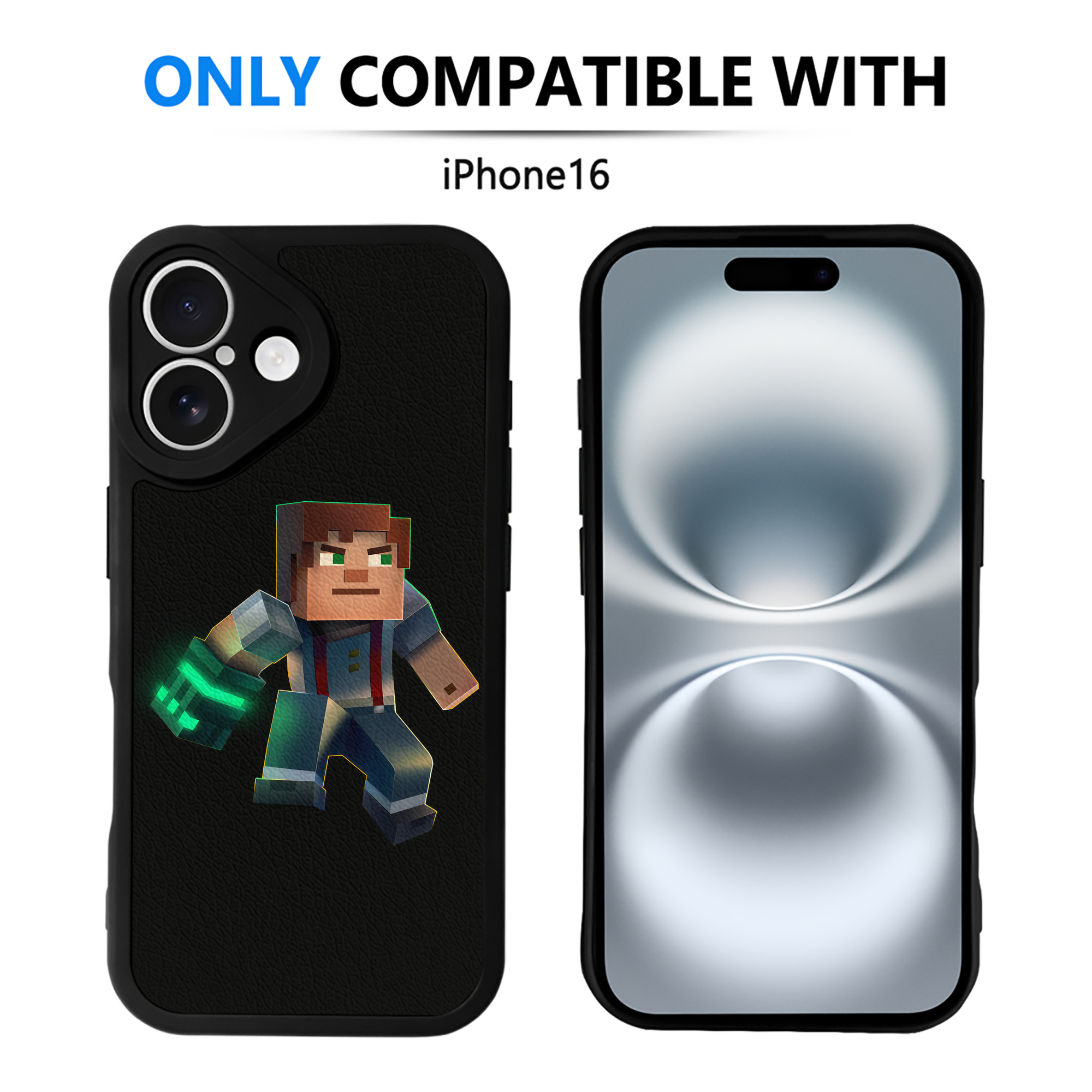 （画像用） マインクラフト ブロックの世界 Minecraft MC Block world 【iPhone 16シリーズ対応】シリコンスマホケース（レザー調） 材質：シリコン